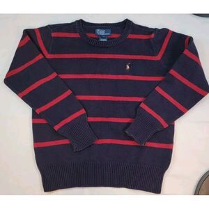 Boys Polo Ralph Lauren Navy Red Striped Pullover Fall/Winter Sweater Size Small‎